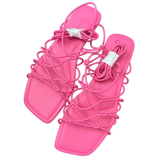 Marc Fisher Pink Monnie Caged Strappy Ankle Wrap Flat Vegan Sandals New Size 8 - Picture 4 of 7